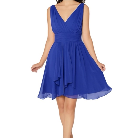 New Ever Pretty Women's Sleeveless Dress V Neck Chiffon Sz 6 Mini Cocktail Blue - Picture 1 of 10